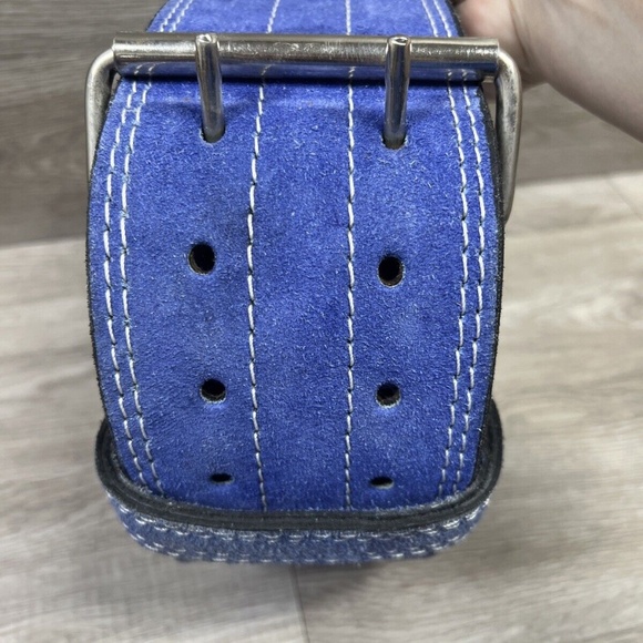 Vintage Thick Double Suede Powerlifting Belt Blue Two Prong - Picture 7 of 9